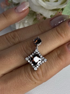 925 Sterling Silver Hessonite & Beryl Pendant Length 1.10 Inch