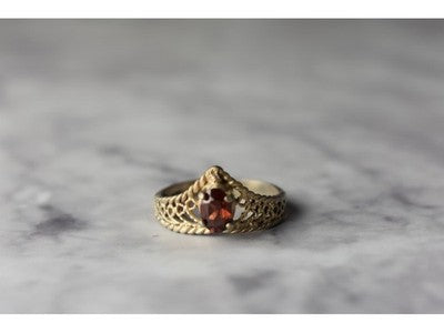 925 Sterling Silver Gold Plated Garnet Ring Size 5.5