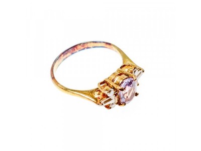 925 Sterling Silver Gold Plated Iolite & CZ Ring Size 8