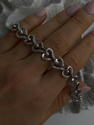 925 Sterling Silver Black & White Diamonds Heart Bracelet 7.5