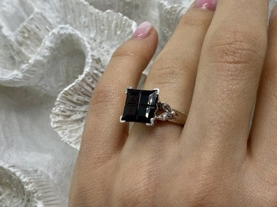 925 Sterling Silver Spessartine & Goshenite Ring Size 6.5