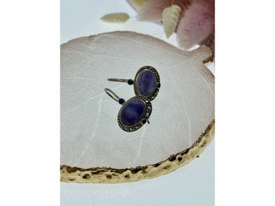 Vintage 925 Sterling Silver Agate & Marcasites Earrings