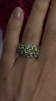 925 Sterling Silver Olive Green Peridot & Beryl Stones Ring Size 7