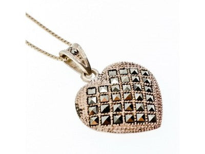 925 Sterling Silver Marcasites "Heart" Chain With Pendant