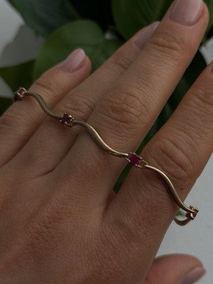 Elegant 925 Sterling Silver Gold Plated Ruby Bracelet 7