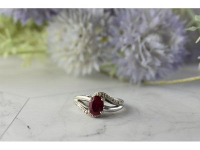 925 Sterling Silver Pink Topaz & Diamonds Ring Size 6