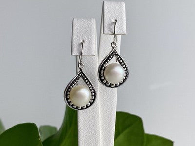 Vintage 925 Sterling Silver Pearls Earrings