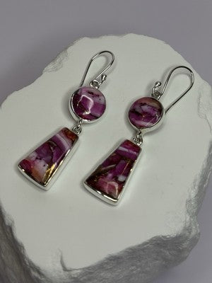 925 Sterling Silver Pink Oyster Turquoise Earrings Length 2 Inch