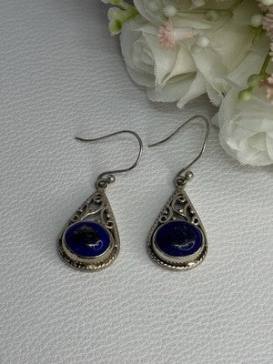 Vintage 925 Sterling Silver Sodalite Earrings Length 1.60 Inch