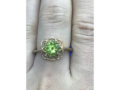 925 Sterling Silver Gold Plated Chrysolite Ring Size 7.5