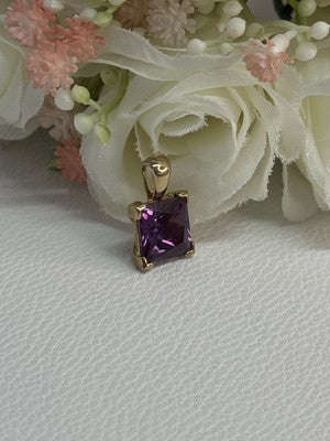 925 Sterling Silver Gold Plated Amethyst Pendant Length 0.70 Inch