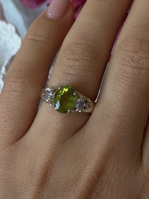 925 Sterling Silver Peridot & Tanzanite Ring Size 7