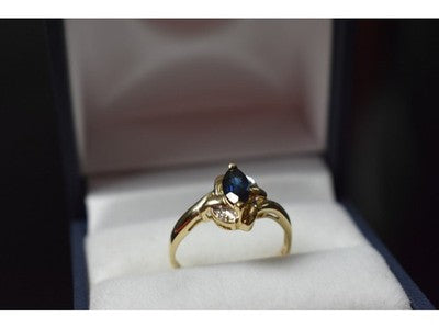 10K Yellow Gold Blue Topaz & Diamonds Ring Size 8