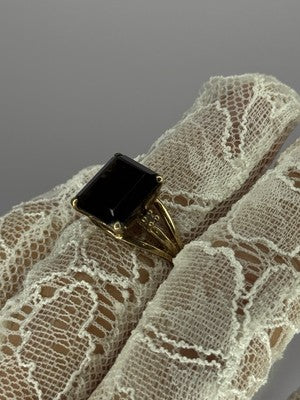 10K Yellow Gold Brown Tourmaline & Diamonds Ring Size 6