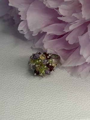 925 Sterling Silver Garnet Amethyst Citrine Peridot Ring Size 9