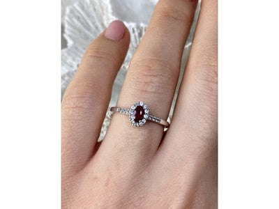 925 Sterling Silver Rubellite & White Tourmaline Ring Size 7