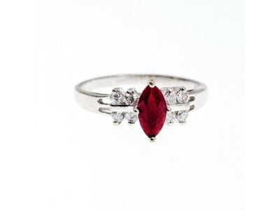 925 Sterling Silver Rubellite & CZ Ring Size 9