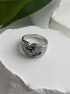 925 Sterling Silver Sapphire & Beryl Ring Size 10