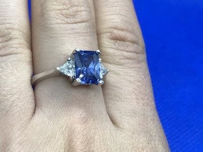 925 Sterling Silver Blue & White CZ Ring Size 7.5