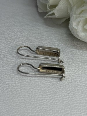 925 Sterling Silver Black Onyx & Mother OF Pearl Earrings Length 1 Inch