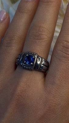 Artisan Modernist Men's 925 Sterling Silver Blue Sapphire Ring Size 10