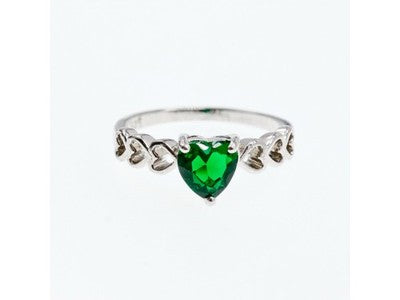 925 Sterling Silver Green CZ "Heart" Ring Size 6.5