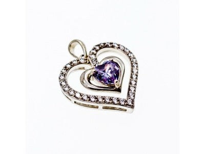 925 Sterling Silver Amethyst & Beryl "Heart" Pendant