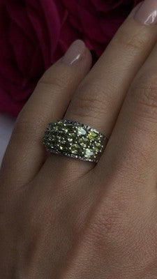 925 Sterling Silver Olive Green Peridot & Beryl Stones Ring Size 7