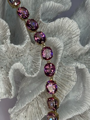 925 Sterling Silver Gold Plated Pink Mystic Topaz Bracelet Length 8.5 Inch