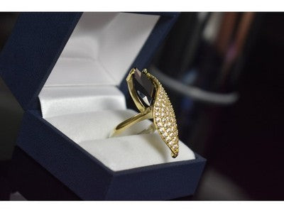 925 Sterling Silver Black Alpanite & CZ Ring Size 9