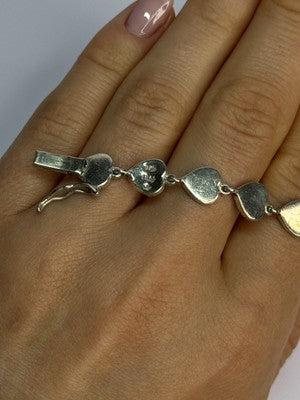 Vintage 925 Sterling Silver Marcasite Heart Bracelet Length 7 Inch