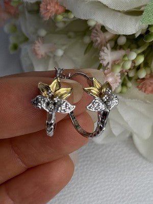 925 Sterling Silver Gold Plated Flowers Earrings Length 0.75 Inch