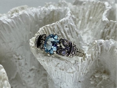 925 Sterling Silver Blue Spinel & CZ Ring Size 6.5
