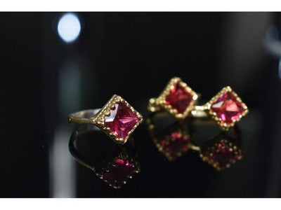 925 Sterling Silver with Gilding Alpanite Set (Ring Size 7)