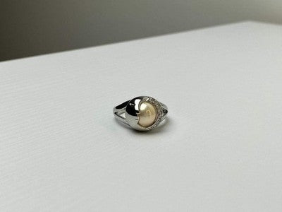Ring With Pearl and CZ "Moon" Size 7.5
