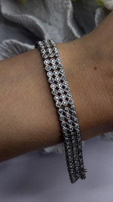 Elegant Multi Row 925 Sterling Silver Tennis Clear White Topaz Stones Bracelet 7
