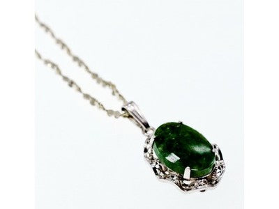 925 Sterling Silver Green Jade Chain With Pendant