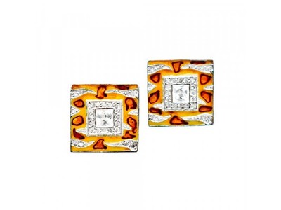 925 Sterling Silver Enamel & CZ Stud Earrings