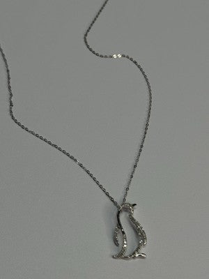 14K WHITE GOLD DIAMOND PENGUIN NECKLACE LENGTH 17 INCH