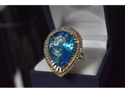 925 Sterling Silver With Gilding Blue Alpanite & CZ Ring Size 7.5