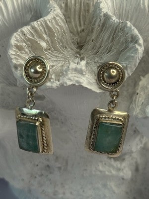 Vintage Beautiful 925 Sterling Silver Jade Earrings Length 1.20 Inch