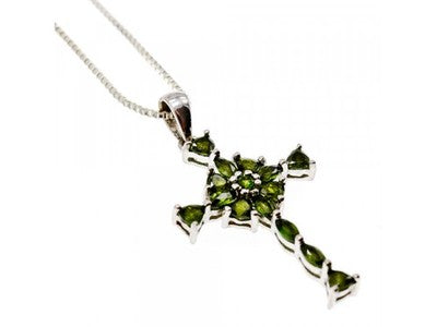 925 Sterling Silver Emeralds Chain With Cross