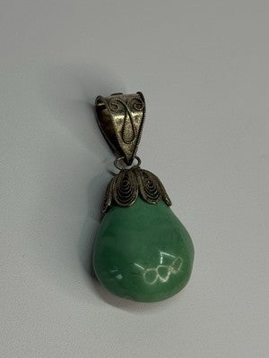 Vintage 925 Sterling Silver Malachite Pendant Length 2 Inch