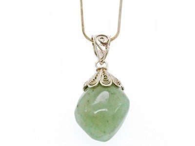 Vintage 925 Sterling Silver Green Jade "Openwork"  Сhain with pendant