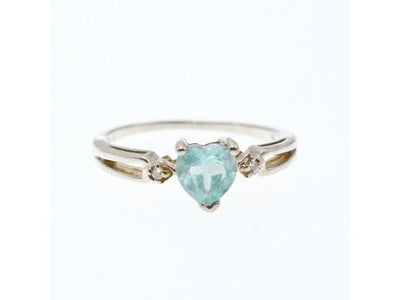 925 Sterling Silver Blue & White Topaz "Heart" Ring Size 9