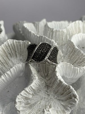 JWBR 925 Sterling Silver Black & White Diamonds Ring Size 7