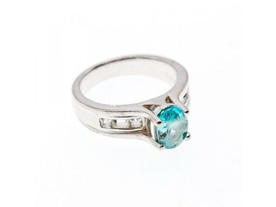 925 Sterling Silver Blue Topaz & Goshenite Ring Size 7