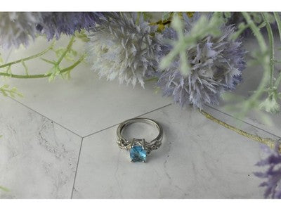 925 Sterling Silver Blue Topaz and Quartz Ring Size 7