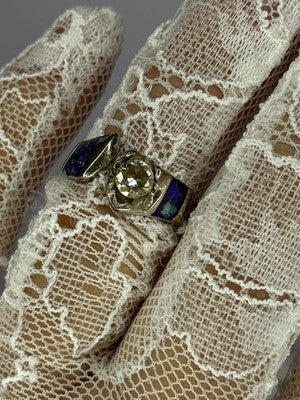 Vintage 925 Sterling Silver Beryl & Opal Ring Size 7