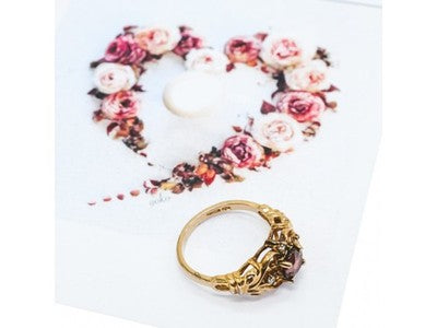 925 Sterling Silver Gold Plated Ruby & CZ Ring Size 7